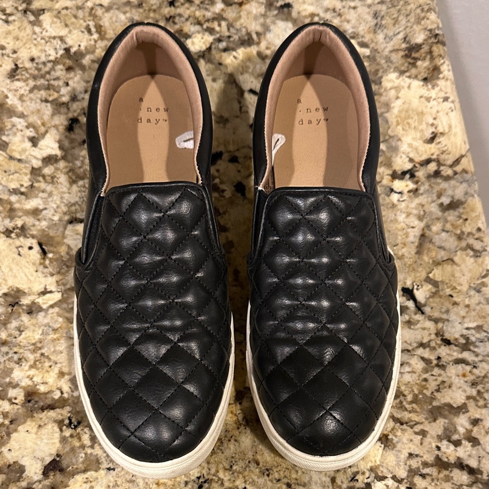 A New Day Black Quilted Slip-On Shoes